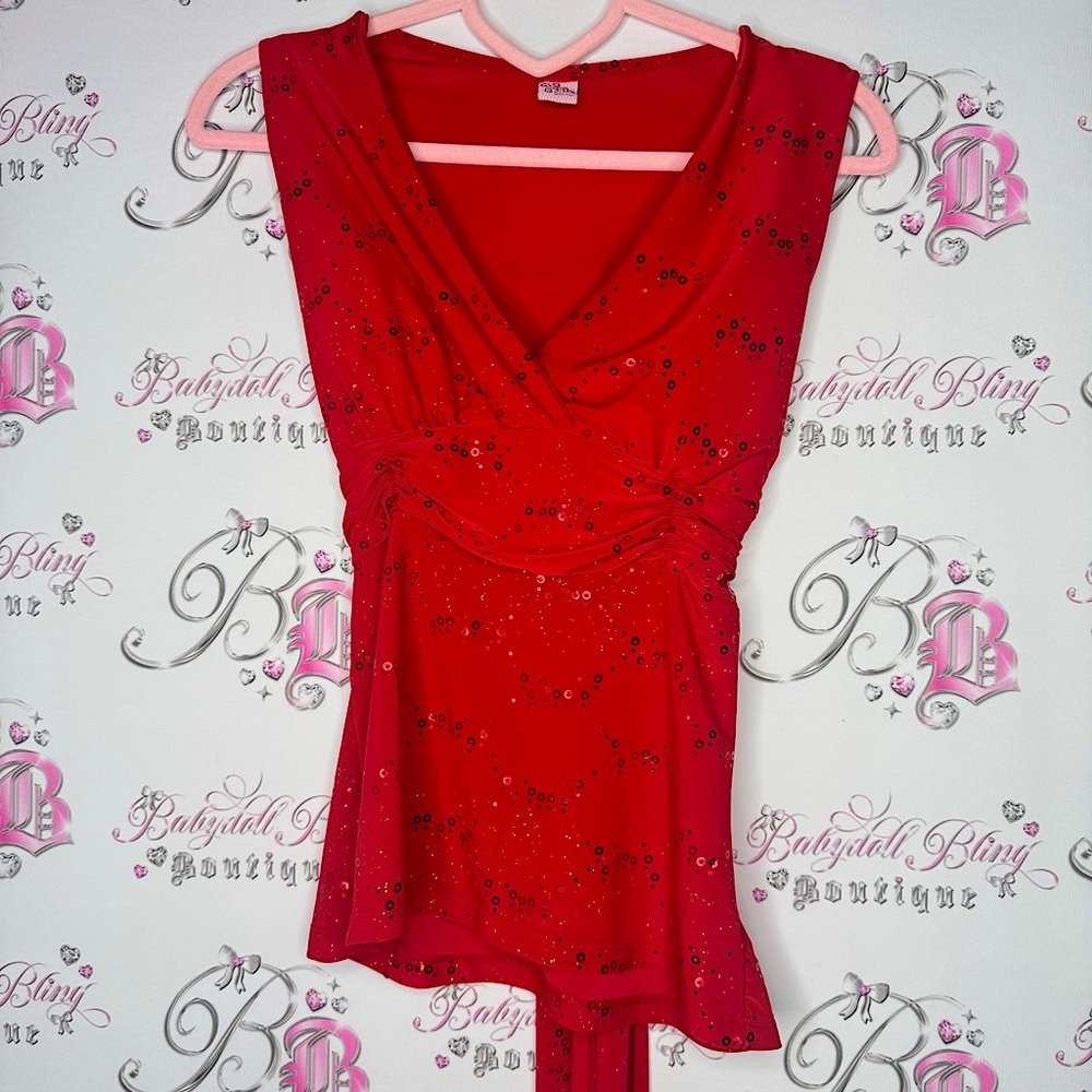 Angie collection tank top tie up ribbon đ cinching holographic sparkly rare y2k